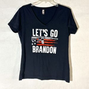 Let's Go Brandon AR15 Flag Black Red Women Short Sleeve V Neck T Shirt TeeTop
